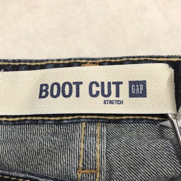 90s GAP Boot Cut Stretch Jean Women 12Reg (32x30) Dark Wash Raw Blue USA Denim - Picture 15 of 16